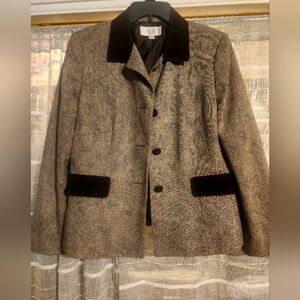 Le Suit Blazer Womens 16P Brown Wool Blend Floral Button Jacket